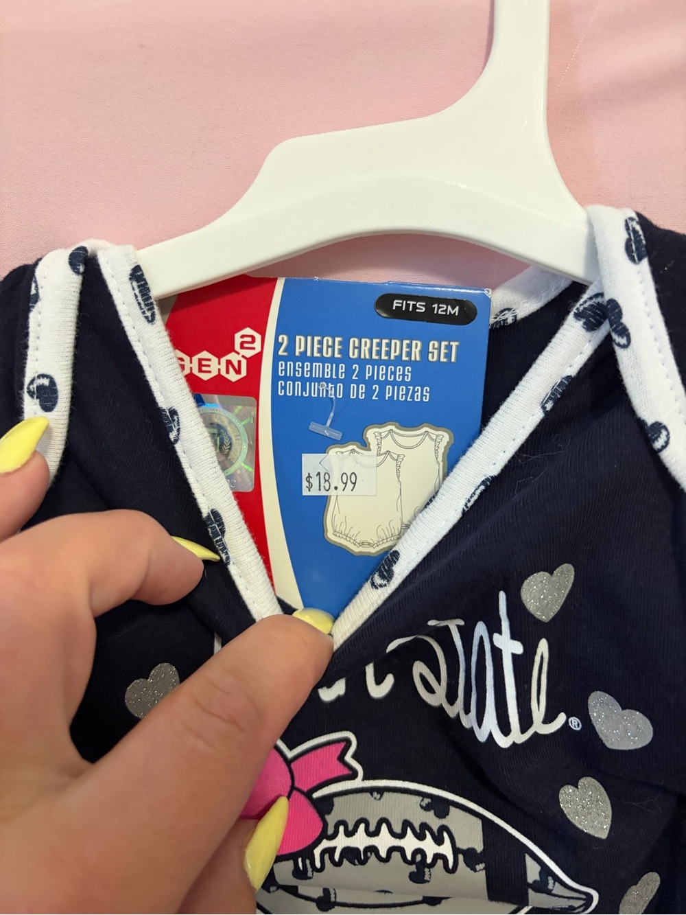 Penn State Baby Romper with Pink Bow and Silver Hearts size 12M - Picture 2 of 3